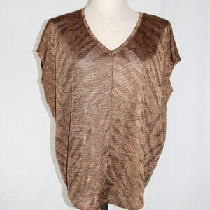 White House Black Market Tiger Print Top Women's Brown Edgy Office Career Size S